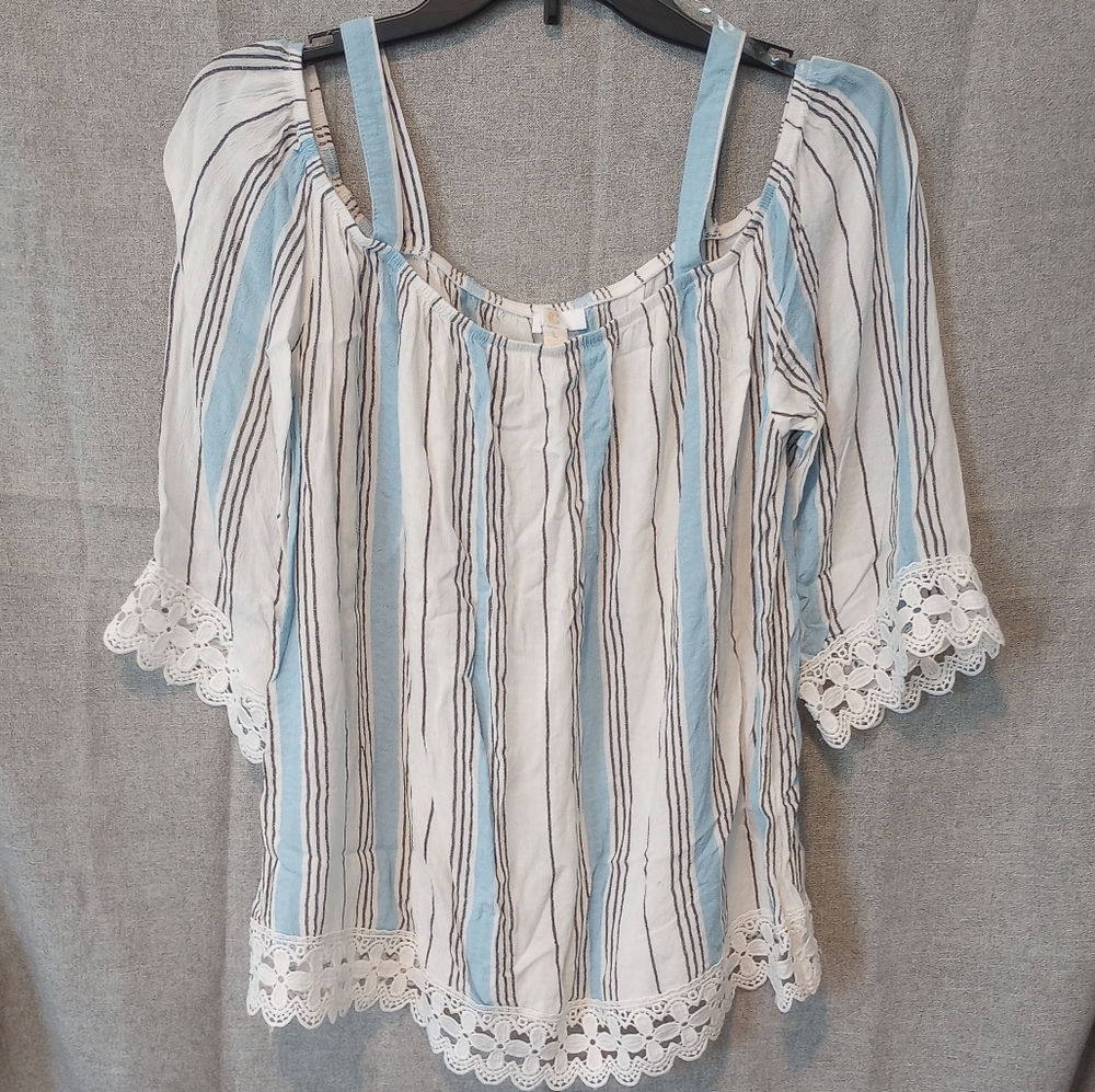Charming Charlie Cut Out Vertical Striped Top - Size L